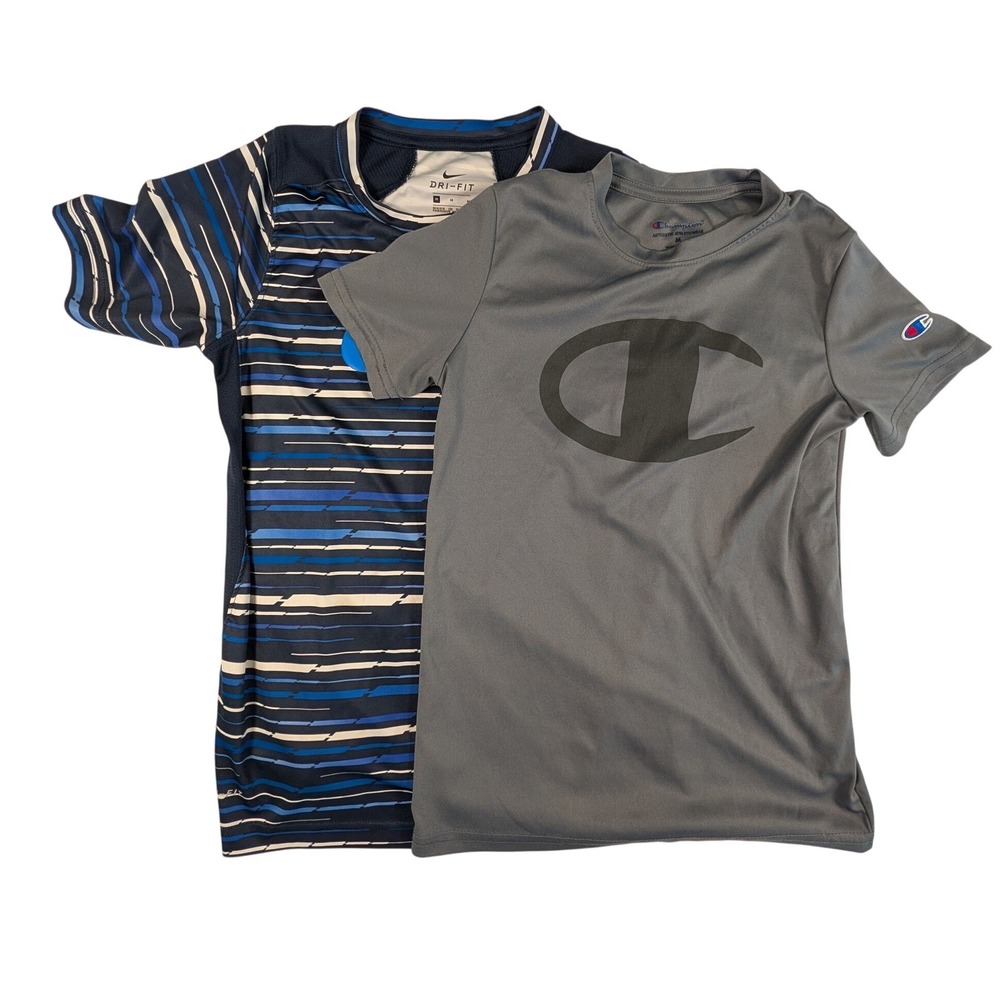 Boys Nike Dri-FIT and Champion Athletic T-Shirt Bundle Size Medium M Blue Grey